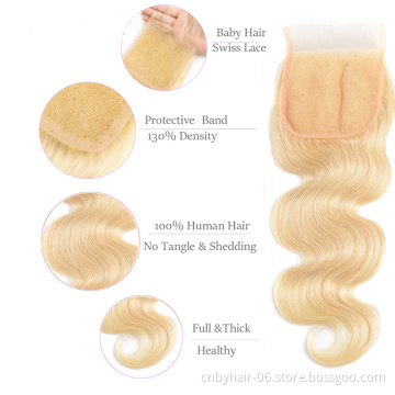 WKS 613 Blonde Lace Frontal Closure Straight Wave Brazilian Human Hair Virgin Cuticle Aligned 4X4 5x5 13x4 Lace 613 Closure